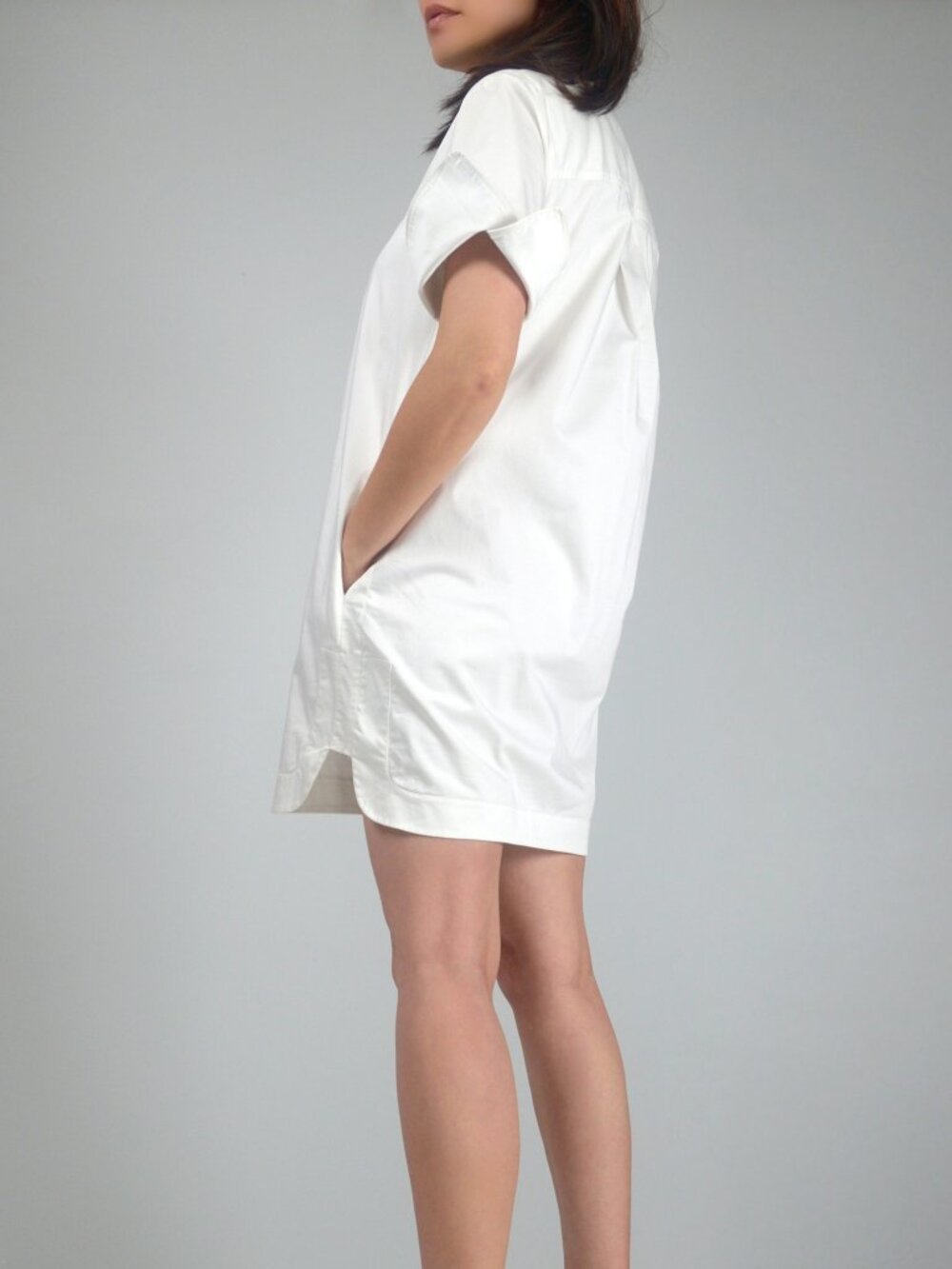 Club Monaco White Collared Shirt Dress, Stretch Cotton Shirtdress Pockets, sz 2